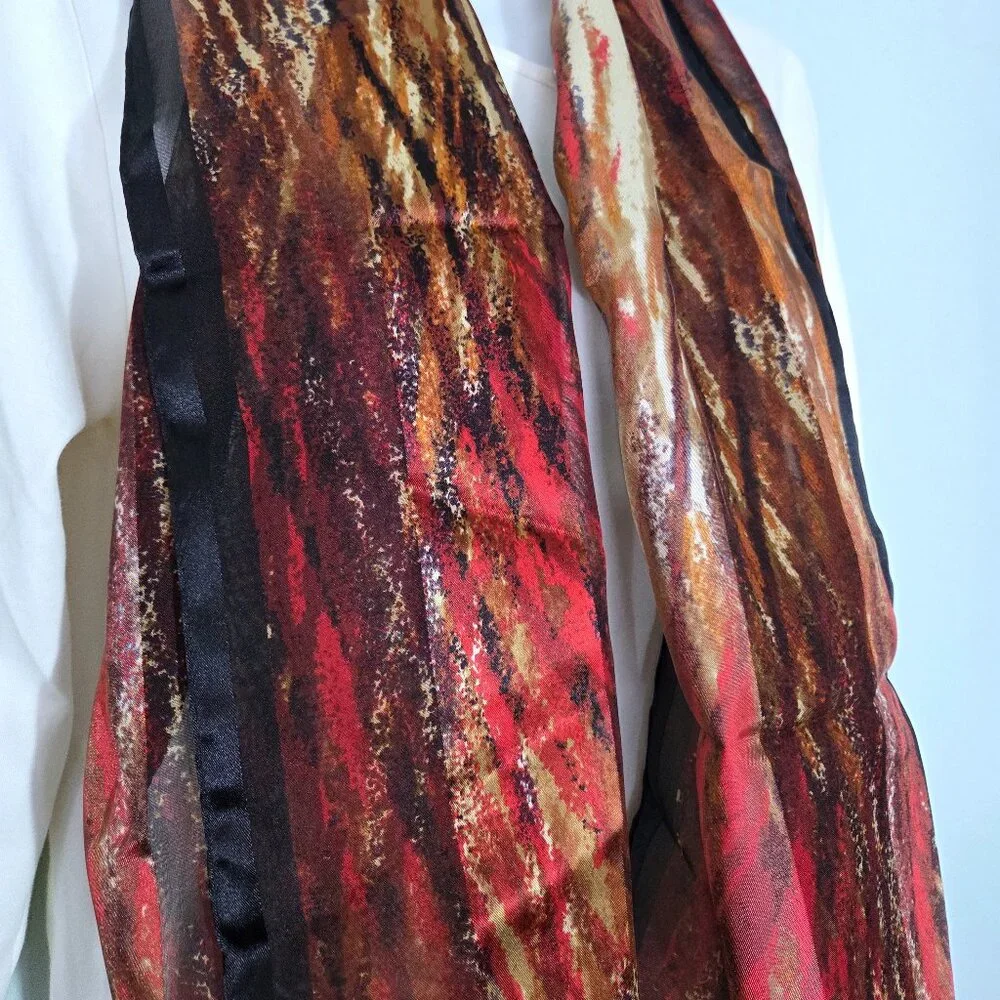 NWOT CJ Banks Satin Black Red & Orange Scarf